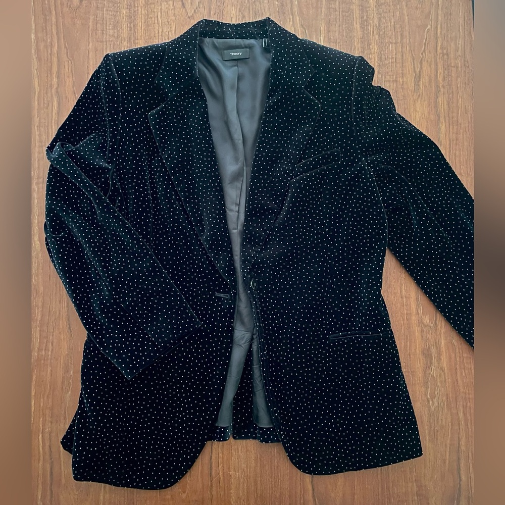 Theory understated glam black velvet blazer XL